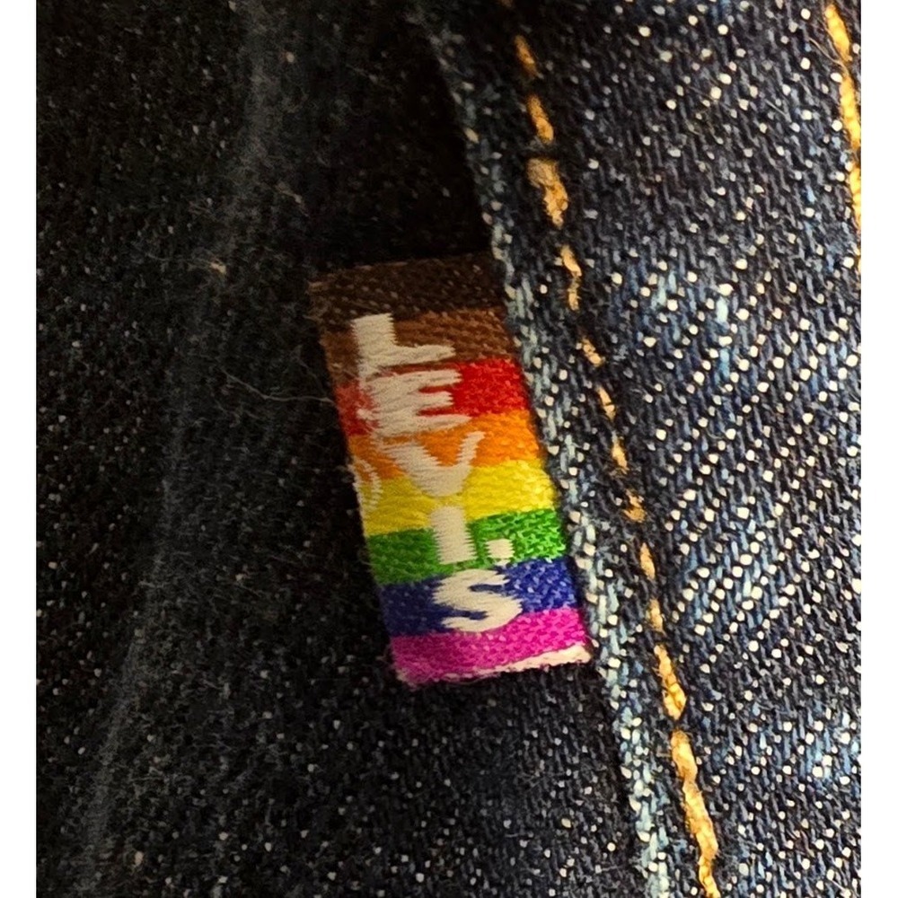 Levis Premium Pride Edition Mens Dark Wash Straight Leg Jeans Rainbow Button Tab